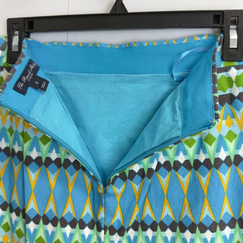 Geometric Diamond Print Pencil Skirt Womens 2 Blue Green Knee‎ Length Graphic - Picture 10 of 12